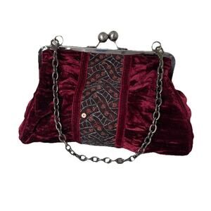 VTG Y2K Unlisted Kenneth Cole Burgundy Velour Small Handbag Valentines Bedazzled